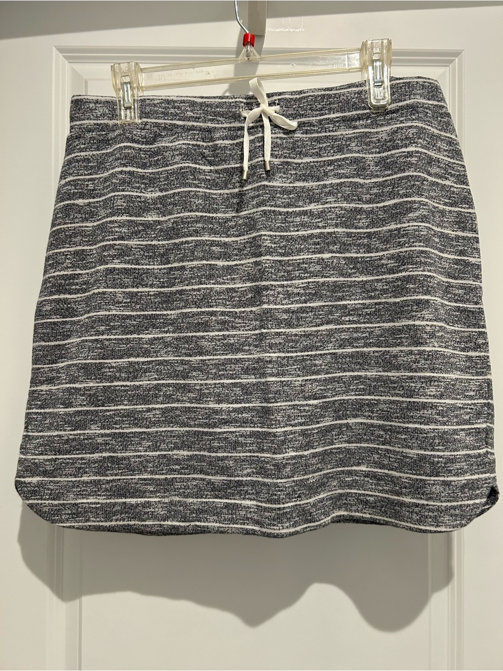 Navy and Cream Knit skirt with Subtle Stripe and Drawstring waist.